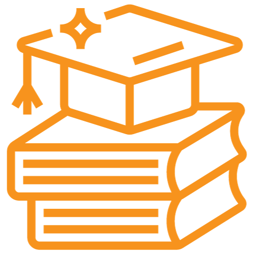 Cartoon icons of book and graduation cap