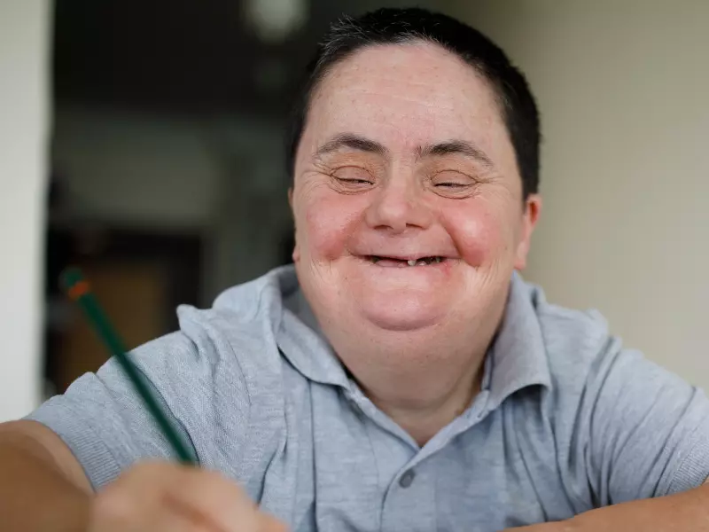 Happy disabled woman smiling